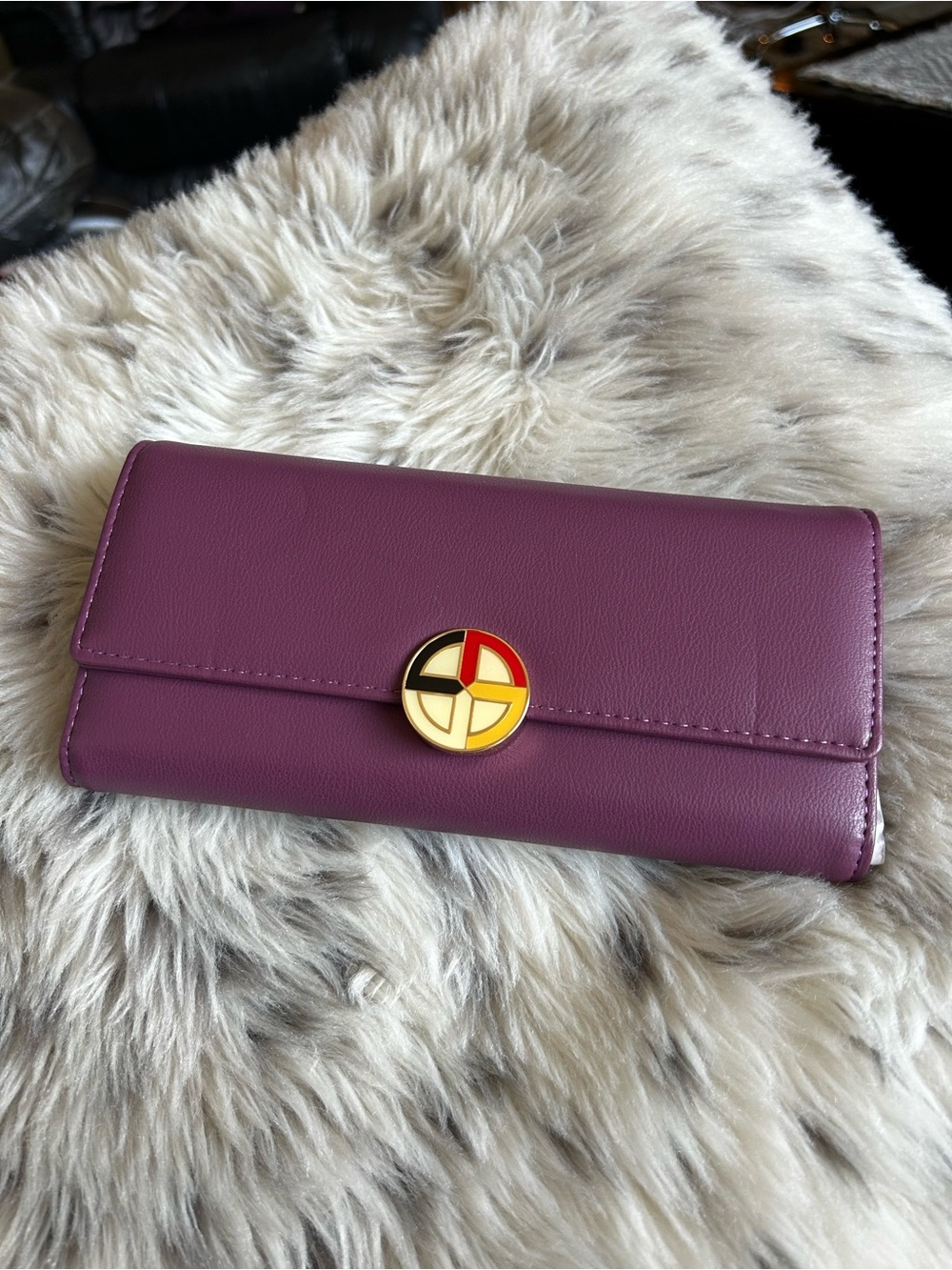 Elegant Purple Leather Clutch Wallet with Medicine wheel closure